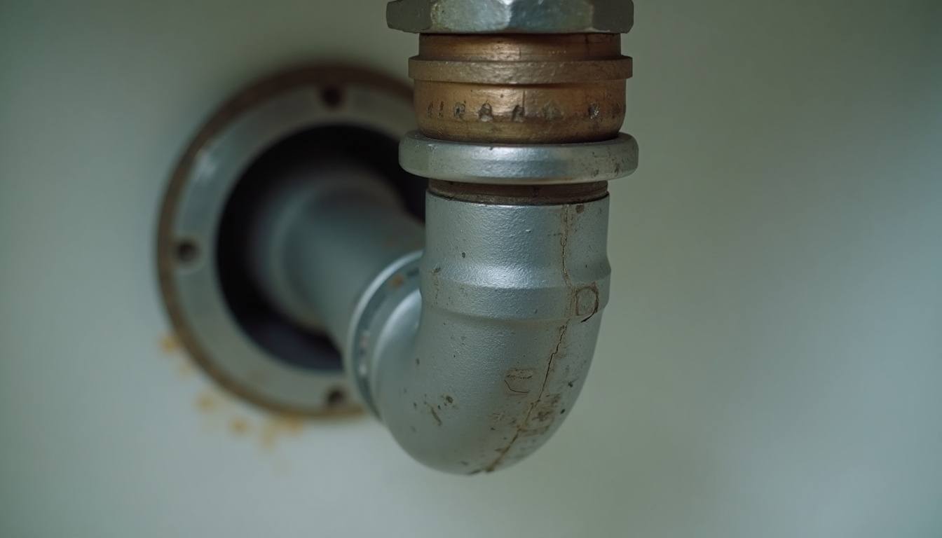 Pipe wrench on a copper pipe under a sink