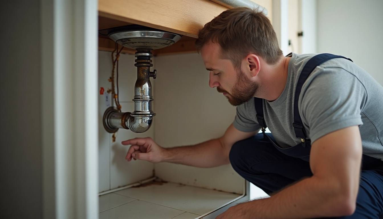 Plumber showing a homeowner a corroded pipe joint