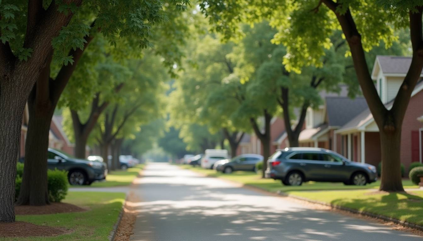 Tree lined street in Trussville, Alabama